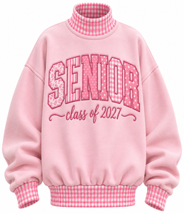 Pull-over décontracté surdimensionné à col montant pour femme, en tissu épais, avec patchwork à carreaux et gingham, style universitaire streetwear, vente en gros personnalisée - Product Image 1