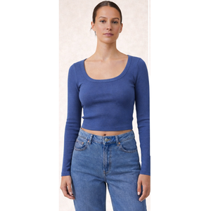 Women's Versatile <b>Crop</b> <b>Top</b> with Ribbed Neck Full Sleeve Soft Stretchable Fabric Essential Everyday Wear Layering Made India - Product Image 2