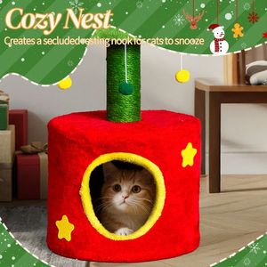 Cute 30in <b>Cat</b> <b>Scratching</b> <b>Post</b> with Hanging Red Balls Includes <b>Cat</b> House for Indoor Kitten Small <b>Cat</b> <b>Tree</b> Tower Sisal <b>Post</b> - Product Image 2