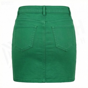 Minifalda de Mezclilla de Cintura Alta para Mujer, Falda Lápiz Verde Sólida, Estilo Casual con Bolsillos, para Todas las Temporadas - Product Image 2