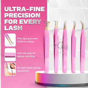 Pince à cils professionnelle à pointe incurvée, applicateur d'extensions de cils, outil de beauté de précision, design en acier inoxydable - Product Image 5