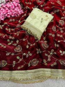 Sari de satén de seda Fandy con cuentas y lentejuelas para novias y fiestas, y blusa de satén de seda Fandy con cuentas y lentejuelas. - Product Image 2
