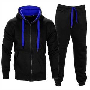 mens light grey red drawstring tracksuit full zip <b>hooded</b> <b>jacket</b> and cuffed jogger pants set casual <b>fleece</b> activewear winter - Product Image 4