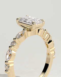 แหวนเพชรเม็ดเดี่ยวทรงเหลี่ยมมรกตทองคำแท้ 14K พร้อมวงแหวนเพชรทรงมาร์คีส์และทรงกลม แหวนแต่งงานสุดหรู OEM - Product Image 3