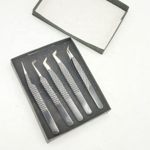 Ensemble de pinces à cils inclinées hautement personnalisables en acier durable avec revêtement noir, accessoires pour extensions de cils, pinces de préhension - Product Image 6