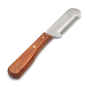 Cuchillo de acero inoxidable para el cuidado de mascotas con mango de madera para recortar el pelo y eliminar la muda, herramienta manual - Product Image 3