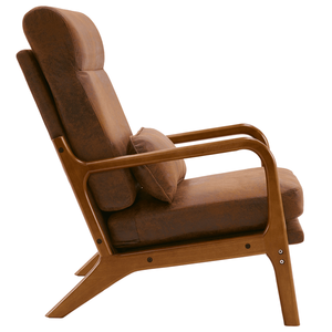 Fauteuil de loisirs d'intérieur à dossier haut en bois massif avec accoudoirs et dossier, orange, avec structure en fer et tissu bronzé pour salon - Product Image 4