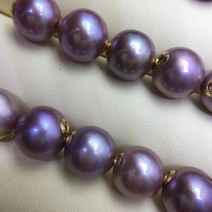 Collar de Perlas de Agua Dulce Naturales de 9-10 mm con Baño de Oro de 18K, Color Morado, con Cadena de Aguja Universal S925 - Product Image 2