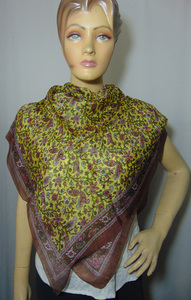 Lady's Lightweight 100% Pure Silk Shawl <b>Scarf</b> <b>Long</b> Square with Geometric Paisley and Flower Print Adult Department - Product Image 3