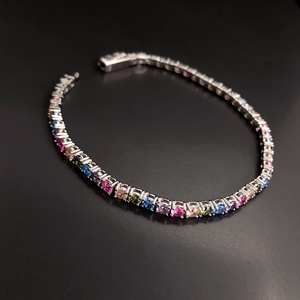 Bracelet tennis en argent multi-pierres, bijoux de naissance, cadeau d'anniversaire pour femme, bijoux élégants - Product Image 2