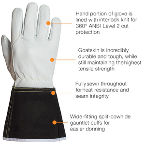 Gants de soudage TIG en cuir de vachette grainé, gants de sécurité en peau de chèvre, doublure en coton, résistants à la chaleur, résistants à l'argon, industriels - Product Image 4