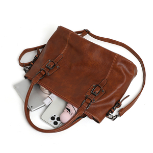 Wholesale Women's Luxury Handbags Vintage PU Leather Cross-Body <b>Strap</b> <b>Shoulder</b> Tote Bag Large Capacity Office Tablet - Product Image 3