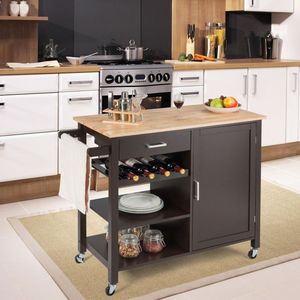 Wooden Rolling <b>Serving</b> Cart Kitchen Island <b>Trolley</b> - Product Image 2