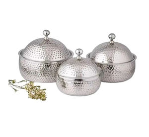 Casserole artistique en acier inoxydable martelé avec poignées dorées et couvercle floral Un superbe chauffe-plats pour l'élégance de mariage - Product Image 6