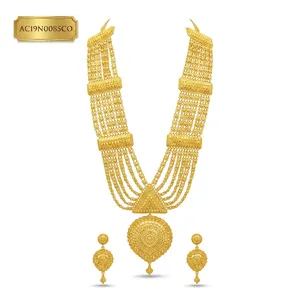 Dubai Wedding Style Pyramid Design Statement Necklace with Earrings Brass Fashion Jewelry 24k Gold Plated - Product Image 2