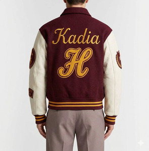 Veste de baseball personnalisée en gros, corps en laine de haute qualité et manches en cuir, broderie personnalisée, veste universitaire pour hommes - Product Image 2