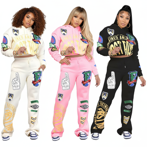 Conjuntos Deportivos de Invierno para Mujer al por Mayor, 100% Algodón, Antibacterianos, de Peso Medio, con Pantalones Deportivos y Sudadera con Capucha - Product Image 2