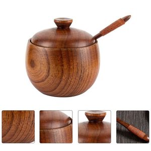 Wood Salt and Pepper Bowl <b>Box</b> Cellar Container Divided with Serving Spoon and Customized Size Cheap Price - Product Image 3