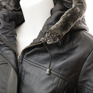 Custom Oem <b>Women's</b> Genuine <b>Leather</b> <b>Long</b> Coat With Fur Trim Hood Quilted Winter <b>Jacket</b> Full Sleeve Zipper Closure Moto Style - Product Image 4