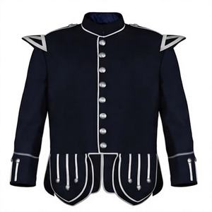เสื้อแจ็คเก็ตเชิ้ตสีน้ำเงินกรมท่าสไตล์วินเทจสำหรับทุกเพศ แต่งแถบเงินที่อีโบเล็ต คอตั้ง กระดุมสองแถว เหมาะสำหรับใส่ในฤดูหนาว ลายเสือดาวการ์ตูนด้านหน้า - Product Image 1