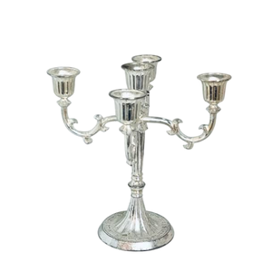 Paire de chandeliers vintage plaqués argent, style rocaille baroque orné, 4 lumières, porte-bougies en métal, élégant centre de table - Product Image 5