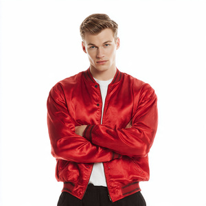 เสื้อแจ็คเก็ตซาตินแบบมีซิป แจ็คเก็ตผ้าไหมลำลองสำหรับผู้ชาย มีกระเป๋าที่แขน เสื้อแจ็คเก็ตซาตินคอกลมสำหรับผู้ชาย เสื้อแจ็คเก็ตผ้าไหมซาตินสำหรับผู้ชาย - Product Image 5