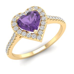 REYES Customized 925 Sterling Silver Heart Cut 0.61CT Amethyst Gemstone with GRA Certified Moissanite <b>Fine</b> <b>Ring</b> For Women - Product Image 6