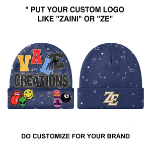 ZAINI Premium 280 GSM Acrylic Knit Beanie <b>Cap</b> Navy Star Pattern Ribbed Cuff Unisex Winter <b>Hat</b> - Product Image 1