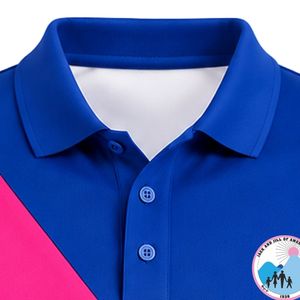 เสื้อโปโลสีน้ำเงินรอยัล สีฟ้าอ่อน สีชมพู แบบมีแถบขวาง แขนสั้น คอปก สวมใส่สบาย ชุดยูนิฟอร์มลำลอง สีตัดกัน เสื้อกีฬาแบบสั่งทำพิเศษ - Product Image 3