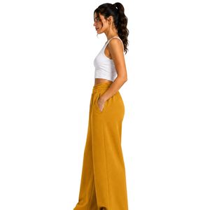 Pantalon de survêtement jaune moutarde à jambes larges pour femme, taille élastique, coupe ample, en molleton de coton, pantalon de détente oversize, streetwear décontracté - Product Image 3