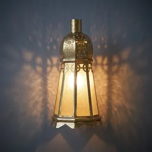 Vintage <b>Iron</b> and Glass Hanging Lantern with Decorative Moroccan Design Ambient Pendant Lighting for Home Garden Patio Elegant - Product Image 4