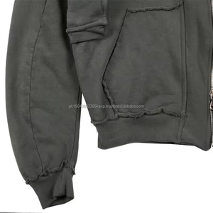 Oem Distressed Acid Washed Functional Cargo Hoodie Cotton Heavyweight Custom <b>Zip</b> Up <b>Sweatshirts</b> Men's <b>Full</b> Zipper Hoodies - Product Image 5