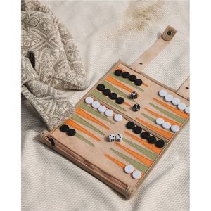 Jeu de backgammon enroulable de qualité supérieure, jeu de société portable de voyage avec finition en daim pour cadeaux de luxe et loisirs, jeu de backgammon en cuir - Product Image 3