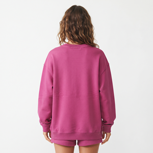 Sudadera Personalizada Bordada para Mujer, Color Rosa Sólido, Cuello Redondo, Hombros Caídos, Manga Larga - Product Image 5