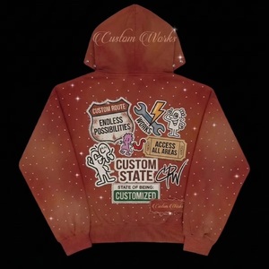 Custom Acid Wash Rhinestone Tracksuit Women Men Distressed Vintage Patchwork <b>Zip</b> <b>Up</b> <b>Crop</b> Hoodie Flared Sweatpants Y2K Streetwear - Product Image 4