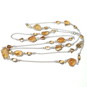 Collier en pierre brute de citrine naturelle, argent sterling 925, long, fait main, style bohème, pour femmes et unisexe - Product Image 3