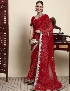 Sari Tradicional de Georgette con Estampado Bandhani - Product Image 2
