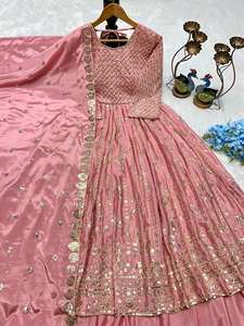 Vestido Anarkali Rosa de Diseñador con Bordado y Dupatta |   Vestido Étnico de Fiesta para Mujer con Lentejuelas y Bordado Zari - Product Image 4