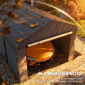 Robusto Carport in Metallo Grigio Scuro 10 X 15 con Tetto Zincato e Pareti Laterali Rimovibili, Tettoia per Auto - Product Image 5