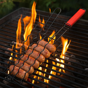 Wood Handle Stainless Steel Sausage <b>Roller</b> Heat-Resistant Sausage Grilling Tool <b>Roller</b> for Cooking and Turning Sausages Foods - Product Image 2