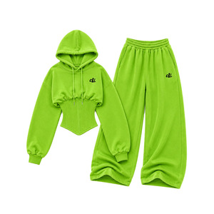 Manufacturer Women's <b>Lace</b>-<b>Up</b> <b>Corset</b> Waist Hoodie & Wide Leg Sweatpants Sets Custom Bulk Heavyweight Cotton Fleece Streetwear ODM - Product Image 1