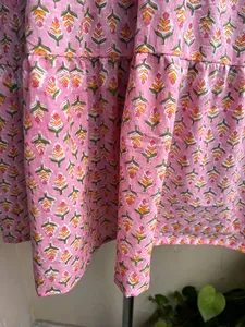 Vestido corto de algodón estampado rosa, túnica india con estampado a mano, ropa de playa, vestido de fiesta de verano, vestido étnico para mujer con cintura natural - Product Image 5