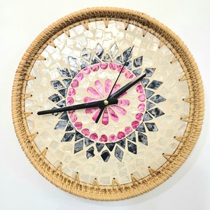 Rattan mother of pearl hanging <b>clock</b> best selling eco frame <b>clocks</b> boho wall art decorations - Product Image 6