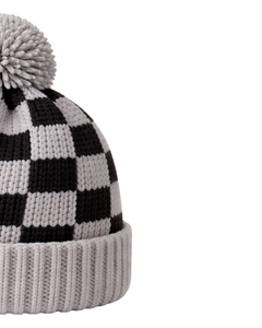 Gorro de Punto Personalizado a Cuadros Grises y Negros, Gorro de Invierno Cálido con Pompón, Gorro de Punto Grueso Unisex, Gorro con Logo Personalizado, Proveedor OEM - Product Image 2