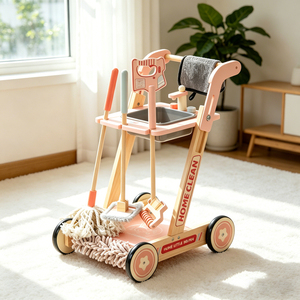 <span class=keywords><strong>Chariot</strong></span> de nettoyage en bois pour enfants, ensemble de ménage Montessori avec balai, aspirateur et évier, manche réglable, cadeau éducatif pour les 4-6 ans - Product Image 1