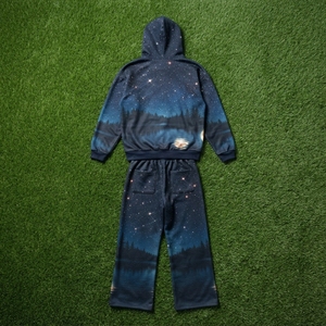 Men Navy <b>Galaxy</b> Print Zip <b>Hoodie</b> Wide Leg Pants Space Print Tracksuit Set Custom Streetwear - Product Image 6