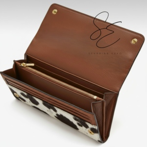 Portefeuille long pour femme en cuir véritable de vache à poils, sculpté à la main motif tournesol, style vintage floral, pochette de cowgirl, OEM - Product Image 6