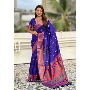 ผ้าไหมเยโอล่าปายทานีสีม่วงลายทวิลซารีแบบทอสองชั้น สำหรับงานแต่งงาน งานดิวาลี งานเลี้ยง งานปาร์ตี้ฤดูหนาว ชุดแบบดั้งเดิม สง่างาม เหมาะสำหรับงานกลางคืน ผ้าไม่ยับ - Product Image 3