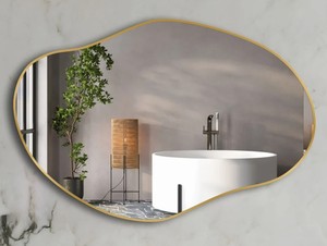 Miroir sur pied en verre concave Art Déco moderne avec écran LED pour salon, chambre, salle de bain, entrée - Product Image 1