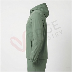 Chándal con Capucha Verde para Hombre, Manga Larga, Cierre Frontal con Cremallera, Patrón Geométrico, Secado Rápido, Deportivo, Corte Regular, Ligero, para Primavera - Product Image 3